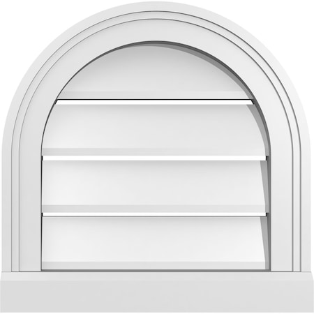 Ekena Millwork Round Top Surface Mount PVC Gable Vent: Functional, w/ 2"W x 2"P Brickmould Sill Frame, 16"W x 16"H GVPRT16X1603SF